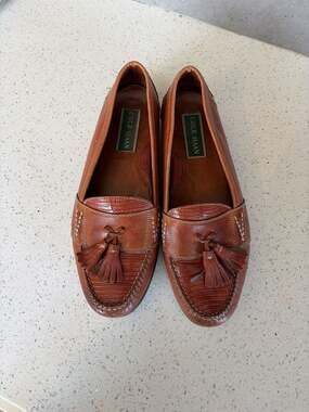 Cole Haan Men's Brown Leather Tassel Loafers Lizard Embossed Size 10M